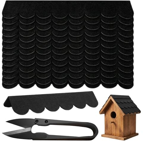 YYMT 21pcs Self-Adhesive Felt Roof Shingles for Bird House, Mini Roofing Felt Shingles in 2 Sizes, DIY Cuttable Roof Tiles for Nesting Box, Rabbit Hutch, Insect Hotel, Dog Kennel, Mailbox, (Black)