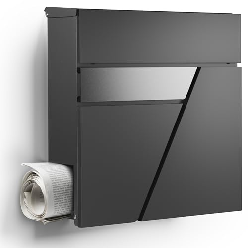 NewHabitat - Briefkasten Amsterdam mit Zeitungsfach - Anthrazit RAL 7016 | Moderner Wandbriefkasten Edelstahl personalisierbar, Namensschild- & Hausnummer-Gravur, rostfrei & UV-beständig, wetterfest