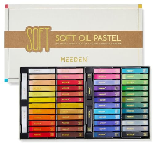 MEEDEN Pasteles al óleo suaves para artistas: 48 colores con 2 pasteles al óleo cuadrados blancos y 2 negros adicionales para artistas, adultos - Crayones de pastel al óleo profesionales para mezclar