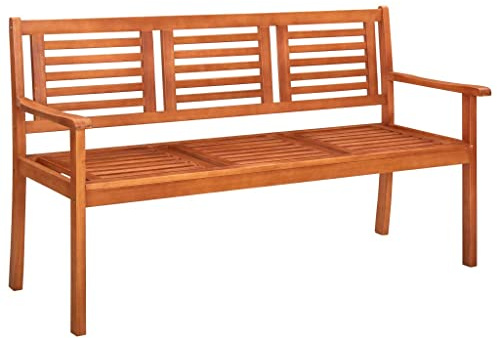 QJBSAVVA Gartenbank 3-Sitzer 150 cm aus Massivholz Eukalyptus - Ergonomische Holzbank für Garten Terrasse und Balkon - Robuste Sitzbank mit Armlehnen Braun