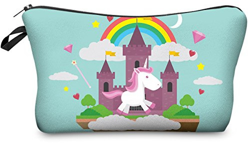 PREMYO Kosmetiktasche Klein für Handtasche - Schminktasche Damen Make Up Tasche - Federmappe Mädchen Etui Einhorn