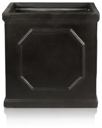 IDEALIST 45cm Chelsea Box Planter for Trees | Faux Lead Large Square Plant Pot | Dark Grey Reinforced Stone Garden Planter with Drainage Holes L45 W45 H45 cm, 72 litres