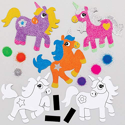 Baker Ross Imanes Unicornio Arte de Arena AT724 (paquete de 6) para proyectos de arte y manualidades para niños, surtidos