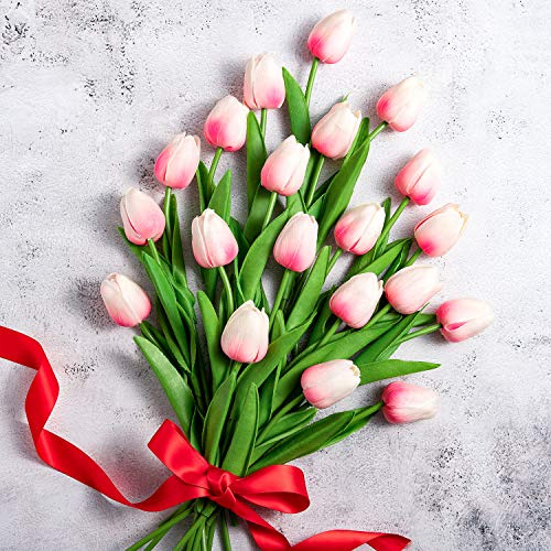 Whaline 20 st konstgjorda blommor falsk tulpanbukett äkta beröring falsk tulpan latexmaterial för hem trädgård bröllopsfest blommig dekor (blek rosa)