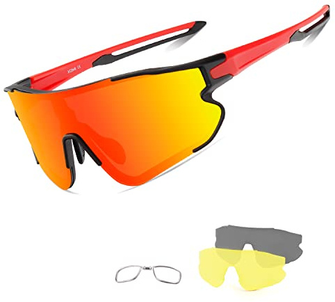 DUDUKING Sportbrille Fahrradbrille Polarisierte Sonnenbrille für Herren und Damen mit 3 Wechselobjektiven TR90 UV400 Schutz Windschutz Radsportbrille für Outdooraktivitäten Fischen Laufen Wandern