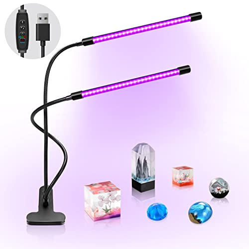 inShareplus LED UV Light Dual Head with USB, 395nm-405nm Dimmable UV Light with Clip, Glow in The Dark, 20W Black Lamp for Party, Stage, Glue Curing Resin Paint, Collection, Aquarium