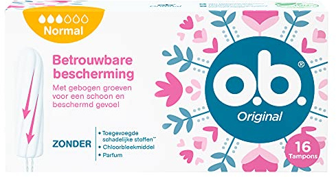 o.b. Original Normal Tampons für mittlere bis schwere Menstruationstage mit StayDry Technologie und gebogenen Rillen für zuverlässigen Schutz und ein sauberes Gefühl 16 Stück