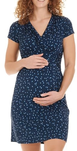 Herzmutter Vestido de Maternidad de Verano - Vestido de Lactancia - Corta Minivestido con Aspecto Envolvente - para Mujer - para Embarazadas, Lactancia - 6800 (L, Azul/Puntos)