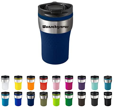 Schmalz Baya - Vaso térmico de acero inoxidable con grabado personalizado, sin BPA, grabado láser (azul oscuro)