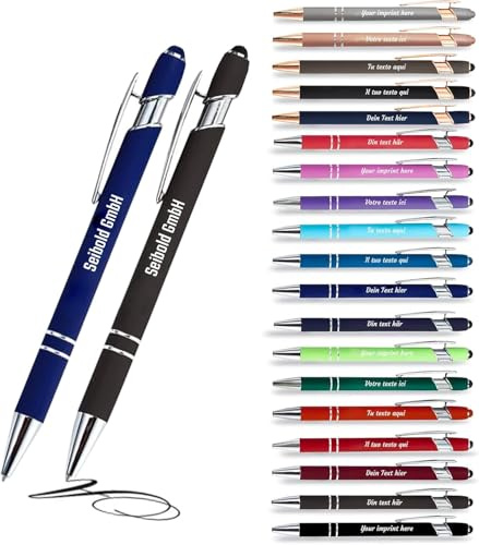 Jolis Papiers - x12 - Stift personalisiert 2 in 1 - Personalisierter Kugelschreiber mit Gravur I Chrom-Metall I Weicher Griff I schwarz schreiben I integrierter Stylus