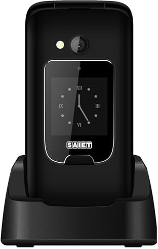 SAIET - Cellulare per Senior Facile da Usare SCUDOtre+ - Telefono per Anziani con Tasti e Caratteri Grandi - con Doppio Display Audio Amplificato - Nero