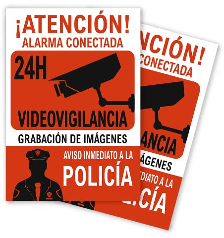 Seribas Señal Videovigilancia Alarma Conectada - 2 UNIDADES - Cartel de PVC Rígido 0,7 mm A4 21 x 30 cm Tinta y Material Resistente Interiores y Exteriores