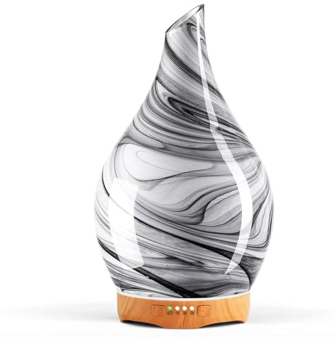 Porseme Diffusore di aromi 280ml,Vetro soffiato a mano,Silenzioso | Umidificatore Ultrasuoni, 7 LED che Cambiano Colore, senza BPA, Diffusore per Ambienti con Timer per casa,yoga (Ink)