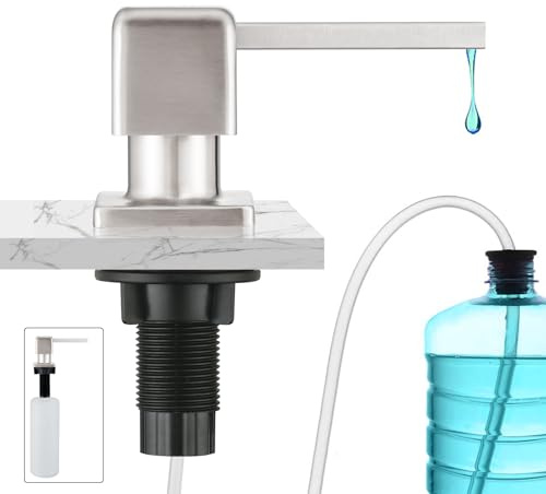 CREA Spülmittelspender Küche Einbau, Seifenspender Einbau Küche, Edelstahl | Seifenspender für Spülbecken mit 500ML Flasche und 1,0 m Verlängerungsschlauch von Oben Befüllen