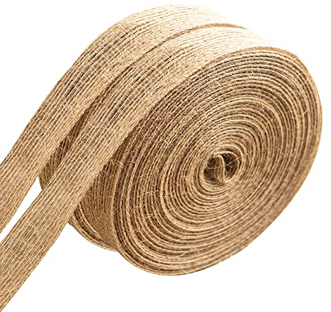 Dishaur 2 Rolls Jute Burlap Ribbon, 20M Hessian Ribbon for Craft, Gift Wrapping, Wedding, Christmas (2cm)