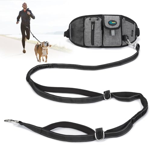 Ownpets Joggingleine für Hunde mit reflektierenden Sicherheitsstreifen, praktische Taschen, ideal für Spaziergänge, Jogging, Wanderungen, Hundetraining