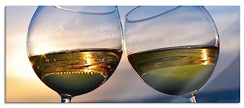 Pixxprint Glasbild Panorama, Wandbild aus Echtglas, Weingläser Meer, 120x50 cm, inkl. Aufhängung und Abstandshalter