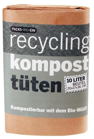 PACKS-BIO-EIN Recycling Komposttüten 10L (50St) - Biomüllbeutel aus Recycling Papier