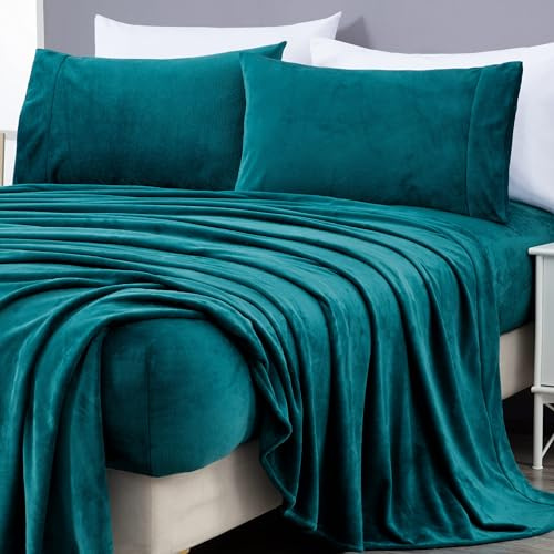 Chezmoi Collection Extra Soft Fleece Sheet Set California King, Microplush Non-Pilling Velvety Bed Sheet, Deep Pocket - Lightweight All Season Warmth, California King, Teal