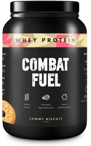 Combat Fuel Premium Whey Protein Shake Powder I 100% Military Safe I Muscle Growth and Recovery I Low in Carbohydrates I High in Protein I 33 Servings per 1 kg Tub (Jammy Biscuit)