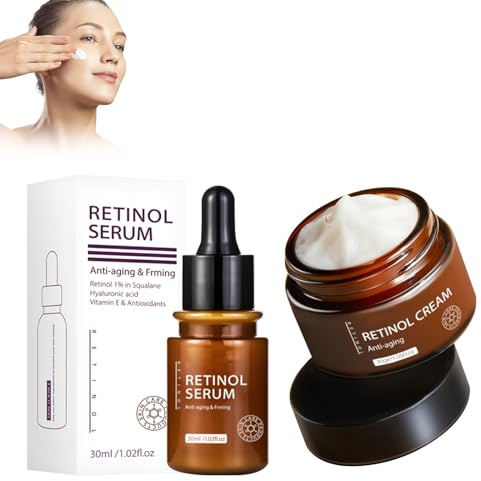 2Pack Antietà Al Retinolo, Crema Anti-Invecchiamento Viso,Crema Idratante Al Retinolo,Siero Idratante Viso,Retinolo Anti Aging Face Cream & Essence,Riduce Le Linee Secche e Le (A)