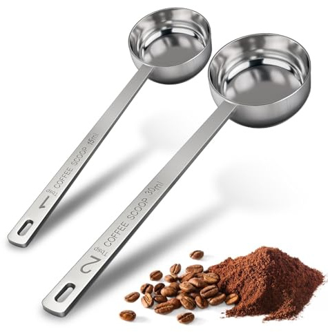 2PCS Stainless Steel Coffee Scoop Set - 1 tbsp (15ml) & 2 tbsp (30ml) Long Handle Ground Coffee Measuring Spoons 1&2 Tablespoon Scoop for Tea, Spices, Protein Powder, Kitchen & Barista Tools