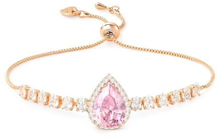 Linawe Crystal Imitation Diamond Rhinestone Charm Bracelets for Women, Gold/Silver/Rose Gold Adjustable Chain Bracelet, Teardrop Birthstone Cubic Zirconia Prom Costume Wedding Jewellery
