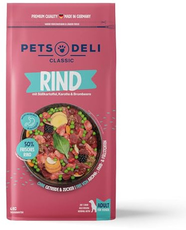 Pets Deli Classic Trockenfutter für Hunde mit Rind, Süßkartoffel, 6kg | Frisches Rind mit Süßkartoffel & Karotte, getreidefrei, ohne Zucker, Premium Qualität