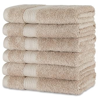 Amazon Basics Händehandtuch aus Baumwolle, farbecht, 6 Stück, 41 x 66 cm, Taupe