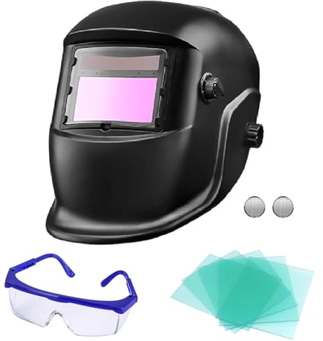 BARAC Casco para soldar, Careta de Seguridad Ojos Oscurecimiento automático, Máscara Solar fotoeléctrica con protección UV para Trabajos de Soldadura ARC TIG MIG (Careta + Capucha)