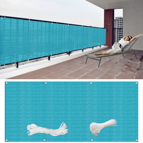 GAIFNAG Balkon Sichtschutz/Balkonbespannung 120 x 950 cm Sichtschutz Sichtschutzzaun, Balkon Sichtschutz Windschutz Uv-Schutz Ohne Bohren, Sichtschutz für Balkon Garten im Freien, Himmelblau