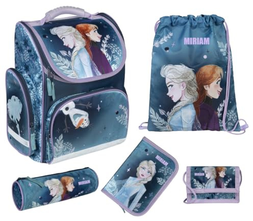 Undercover Schultasche Frozen Set 5-tlg - Personalisierter Inhalt Turnbeutel Geldbeutel Federmappe mit Name - Schulranzen 1. Klasse Mädchen