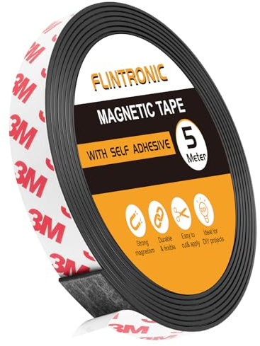 Flintronic 5M Bande Magnétique Adhesive, 3CM x 1.5MM Aimant Autocollant | Bandes Organisée Souple Aimantée Magnétiques Forte, Velcro Autocollant avec Adhésive pour DIY Aimants, Organiser, Présenter