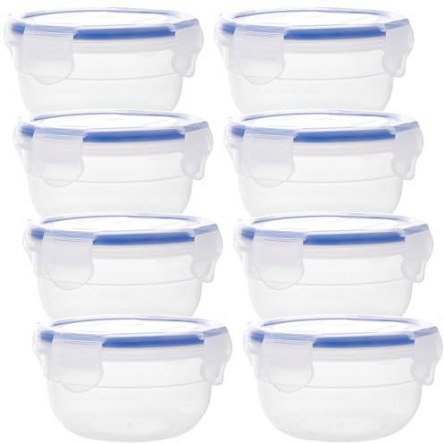 JIEHIN 8 Stück 300ml Rund Plastik Frischhaltedosen mit Deckel, Luftdichte Lebensmittelbehälter, Meal Prep Boxen Rund, Einfrierbehälter mit Deckel, Brotdosen Klein Set