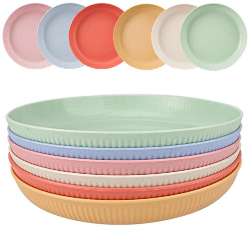 6 Pezzi Piatti in plastica, 23 cm, piatti da campeggio, piatti plastica rigida lavabili riutilizzabili, infrangibili, adatti al microonde, lavabili in lavastoviglie per giardino, esterno,Spaghetti