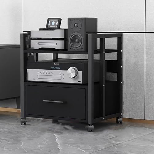 Elitix HiFi Rack Plattenspieler-Audioschrank mit Schubladen und Gleitrollen, Audio-Rack-Regal-Organizer für Onkyo-Receiver, Gerätekonsole, AV-Komponentenständer(B,S)