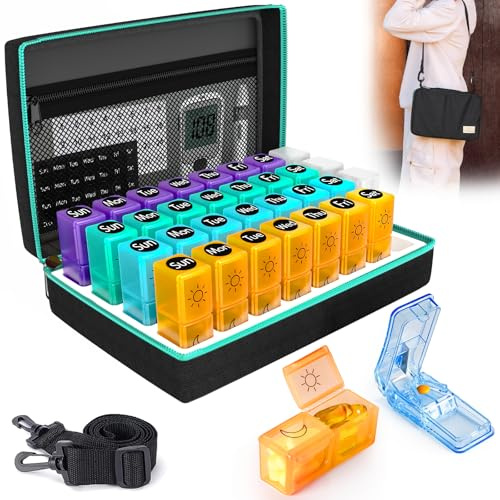 Tablettenbox Monat 30 Tage, Tablettenbox 14 Tage 2 Fächer Große Pillendose für Morgens Abends, Tabletten Organizer für 4 Wochen, medikamentenbox 1 Monat für Pillen, Fischöle, Vitamine Monatlicher