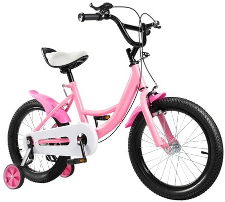 DHQCQL Kinderfahrrad 16 Zoll, Verstellbare Fahrräder mit Stützrädern, Fahrrad mit Höhenverstellbar Klingel, Urban Mädchenfahrrad 3 Rad Fahrrad, Rosa