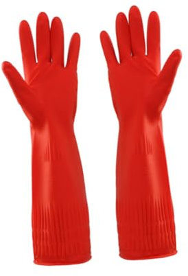 PLAFOPE Latex-geschirrspülhandschuhe Innenplüsch-reinigungshandschuhe Haushalts Und Küchenreinigungswerkzeug Rot Ölbeständig Langlebig Praktisch Für Handwäsche Küche Gartenarbeit Und Mehr