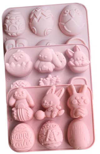 PRETYZOOM Easter Molds 3pcs Silicone Bunny Molds Cake Baking Easter Egg Candy Decor