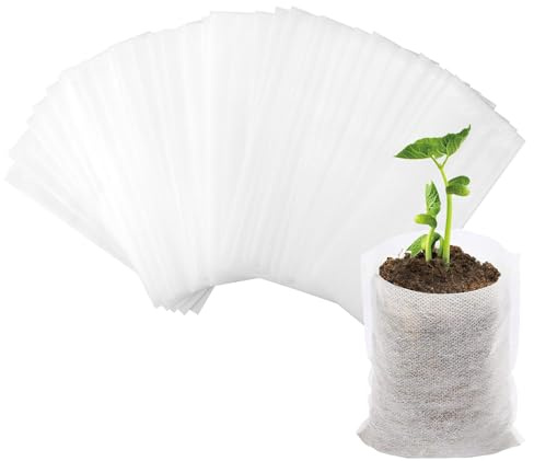 Lot de 200 sacs de plantation, 8 x 20 cm, en tissu non tissé, indéchirables et respirants, pénétration des racines pour transplantation facile, idéal pour jardin, serre, balcon, parfait pour les