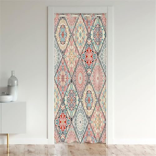 Odot Cortina Opaca Puerta Interior, Estilo Mandala Estampado 3D Cortina Divisoria de Ambientes Privacidad Termicas Aislantes con Ojales para Dormitorio Comedor Cocina (Estilo Étnico,80x180cm)