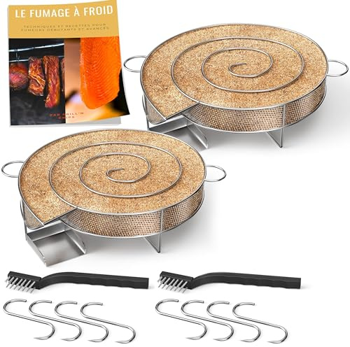 2 X Générateur/Serpentin de Fumée Froide pour Fumoir Viande et Poisson + 4 crochets et 1 Brosse de nettoyage - Guide Numérique PDF à Télécharger (Offert)