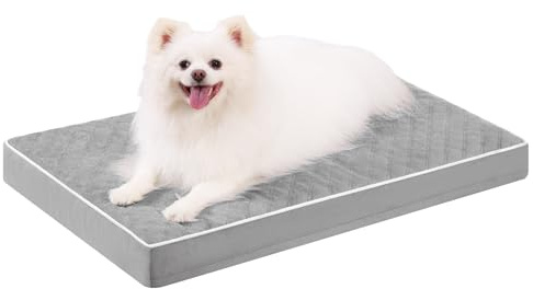 KSIIA Cama para Perros Medianos Ortopédica, Colchón Perro Lavable, Colchoneta Perro Impermeable, Dog Bed con Funda Extraíble, Gris, 88x55x7cm