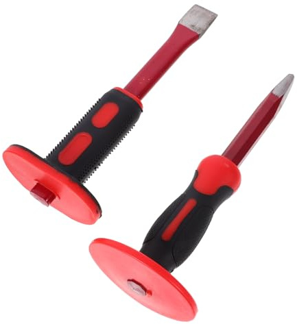 Cabilock Set Scalpelli da Demolizione 250 Mm in Acciaio Cromo Vanadio Protezione Mano Ergonomica, Scalpello Piatto e Punta per Calcestruzzo, Muratura e Lavorazioni Pesanti, Utensili