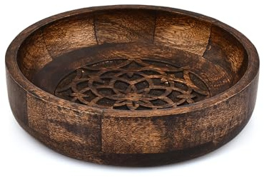 Mahasu Bol décoratif en bois de manguier pour centre de table, ferme, restaurant, café (25,4 x 25,4 x 6,3 cm)