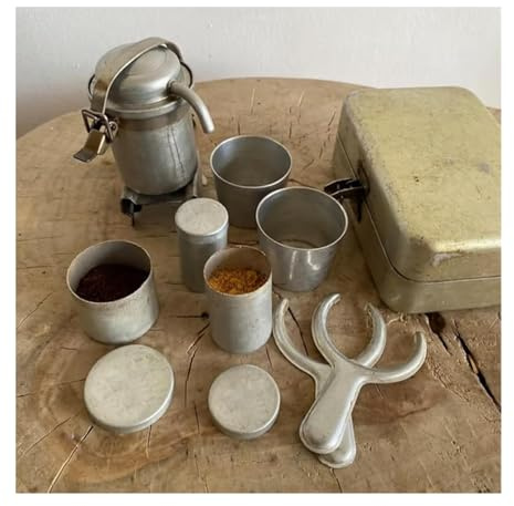 Generico Kit da campeggio extra raro da collezione, kit vintage per caffè all'aperto, set per caffè espresso portatile con tazze e design a scatola, per viaggi/campeggio/avventure all'aperto