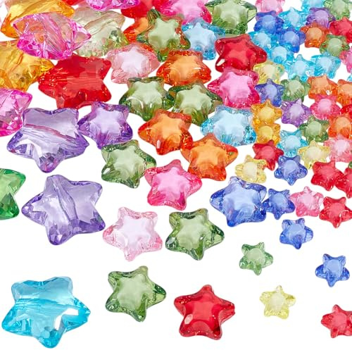 NBEADS 100 Stück 3 Größe Große Acryl Sternperlen, Charmante Perlen In Sternform Transparente Stern Acrylperlen Für Handyanhänger Schlüsselanhänger Schmuckherstellung DIY Bastelbedarf
