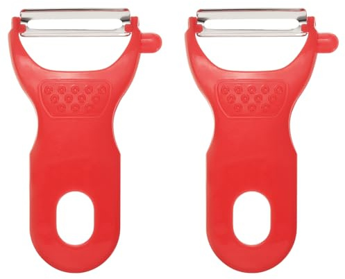 sourcing map Set di 2 pelapatate in acciaio inox da 11,4 cm, per mele, frutta, carota, rosso