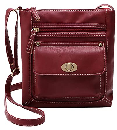 Ladies Fashion Solid Color Leather Large Capacity Adjustable Shoulder Belt Turnbuckle Versatile Single Shoulder Messenger Bag Transparent Messenger Bag (Red, One Size)
